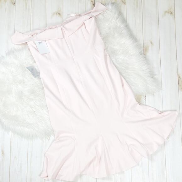 Gal Meets Glam  Women's Tyler Pink off the Shoulder‎ Bow Midi Dress Size 16 - Picture 3 of 6